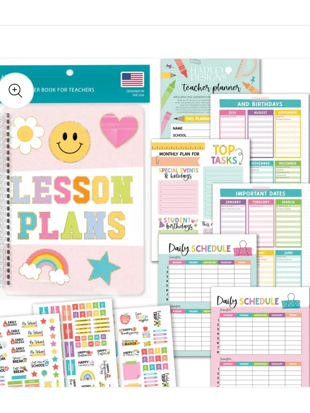Hadley Designs Lesson Plans Teacher Planner - Pastel Rainbow